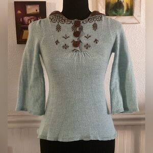 Vintage Moth Light Blue Button 3/4 Sleeve Sweater XS